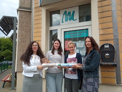 Lions-Präsidentin Angela Fleischer, Magdalena Wojciechowska, LHZ-Projektleiterin Anna Desiatnikova und Lions-Mitglied Ellen Neugebauer (von rechts). Juni 2021